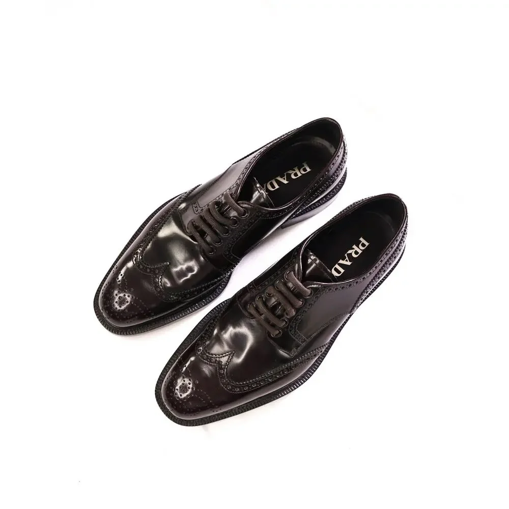 $1,190 PRADA - Brown Leather Brogue Wingtip Derby - US 8 (7UK)